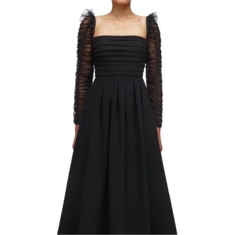 Self-Portrait Black Ruched Long Sleeve Gown